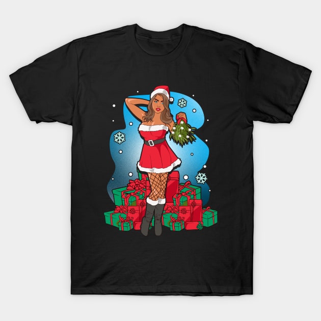 Sexy Mrs Claus Mistletoe T-Shirt by AngelFlame